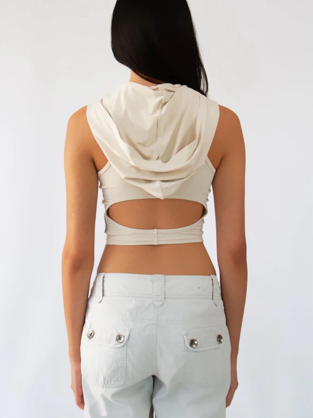Creeps Sleeveless Hooded Cutout Crop Top
